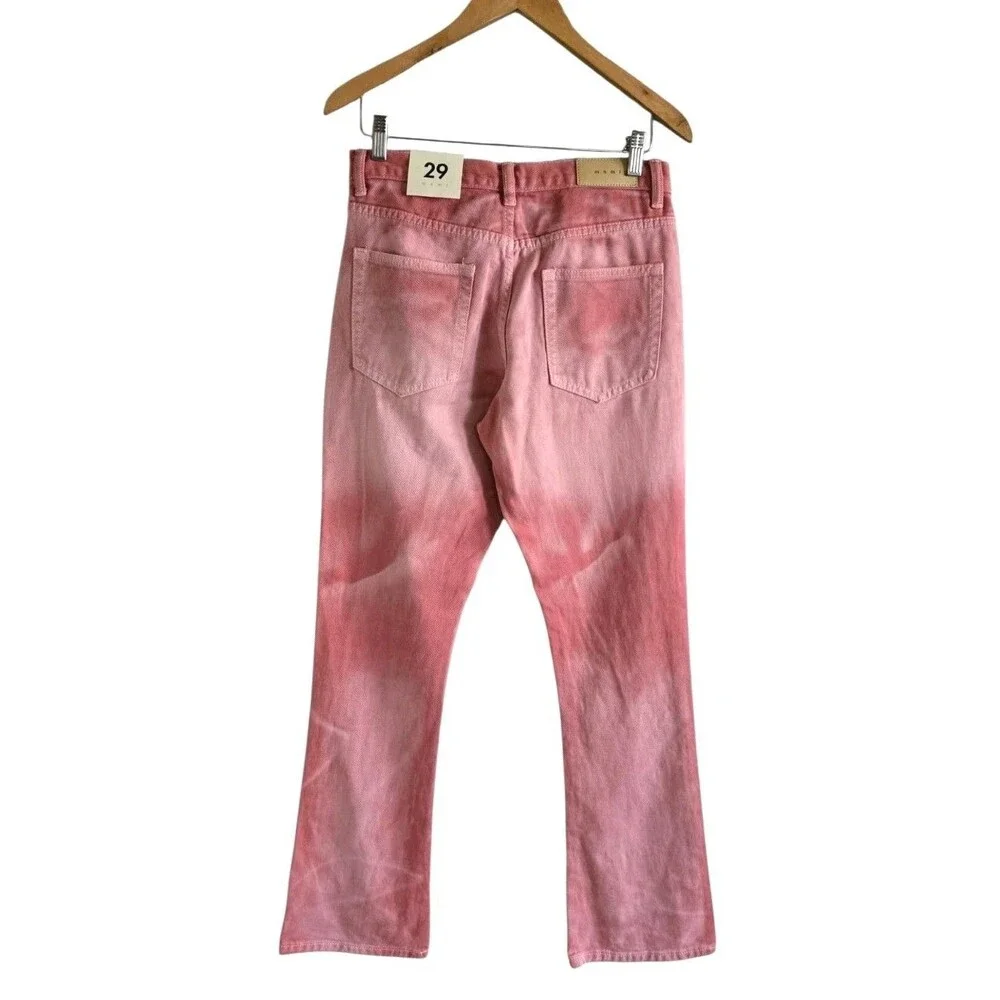 MNML Pink Acid Wash Jeans Flare Leg Button Fly Studded Pocket 29x32